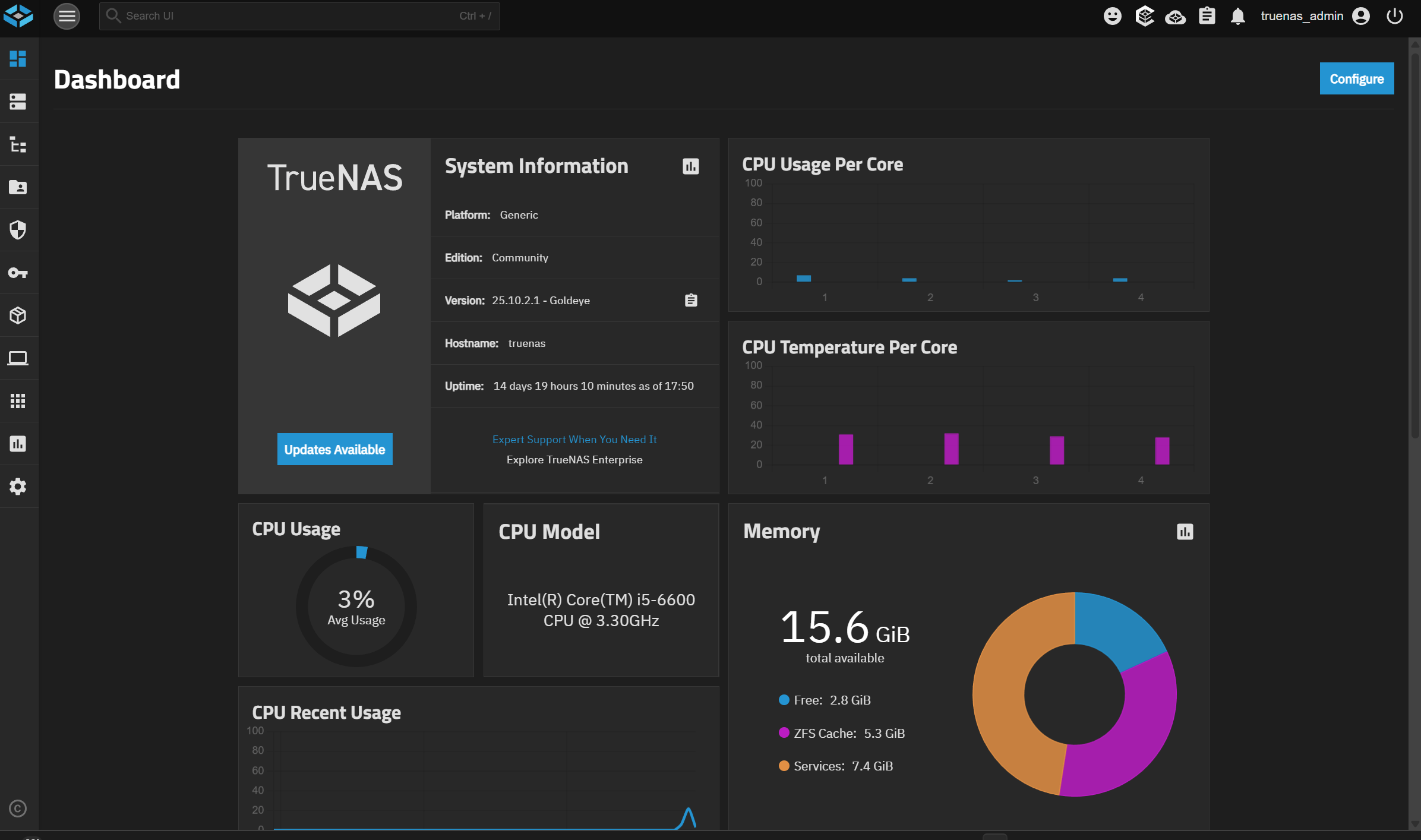 TrueNAS SCALE Dashboard